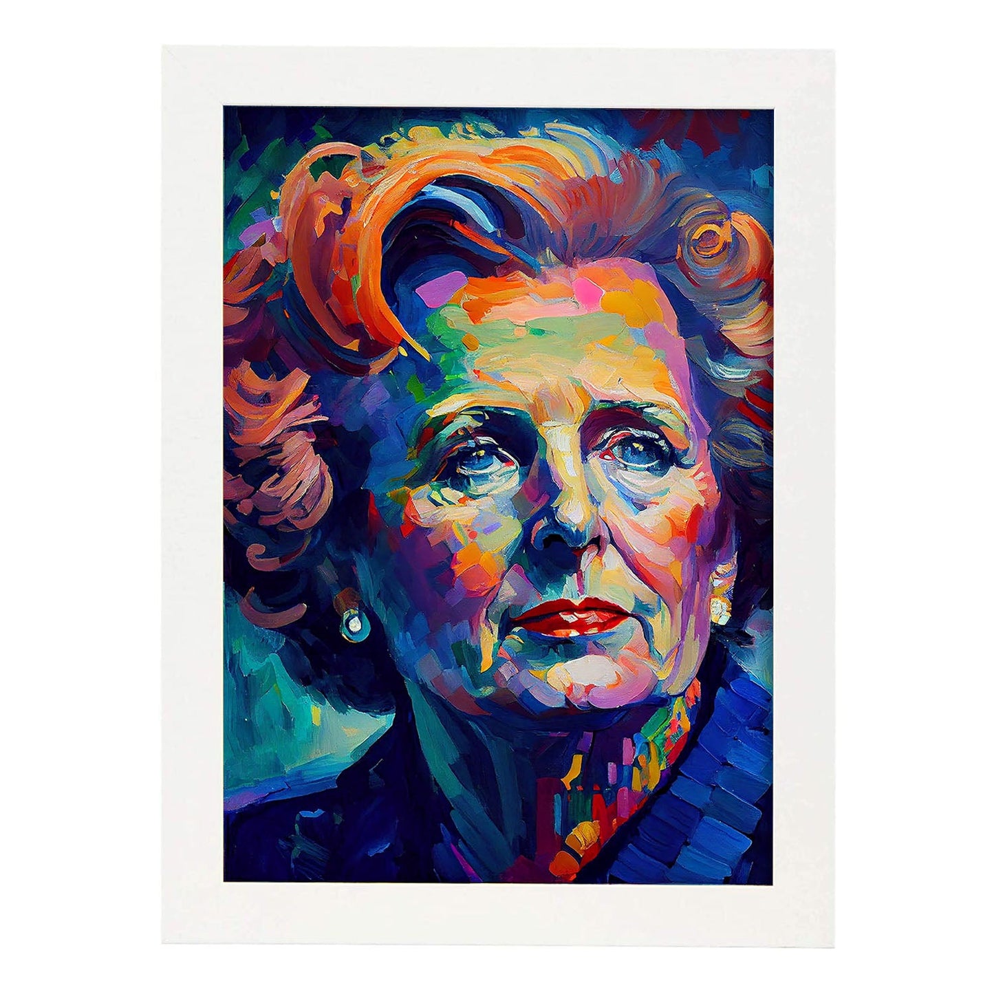 Nacnic Margaret Thatcher Pintura al óleo Strokes Colorfu. Estampados de arte de pared estético para el diseño de dormitorio o sala de estar.-Artwork-Nacnic-A4-Marco Blanco-Nacnic Estudio SL