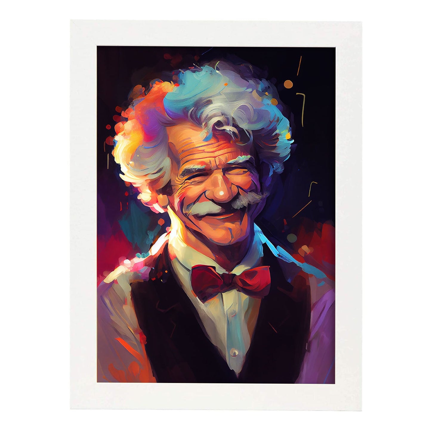 Nacnic Mark Twain sonriente de figura dinámica de estilo Pixar. Estampados de arte de pared estético para el diseño de dormitorio o sala de estar.-Artwork-Nacnic-A4-Marco Blanco-Nacnic Estudio SL