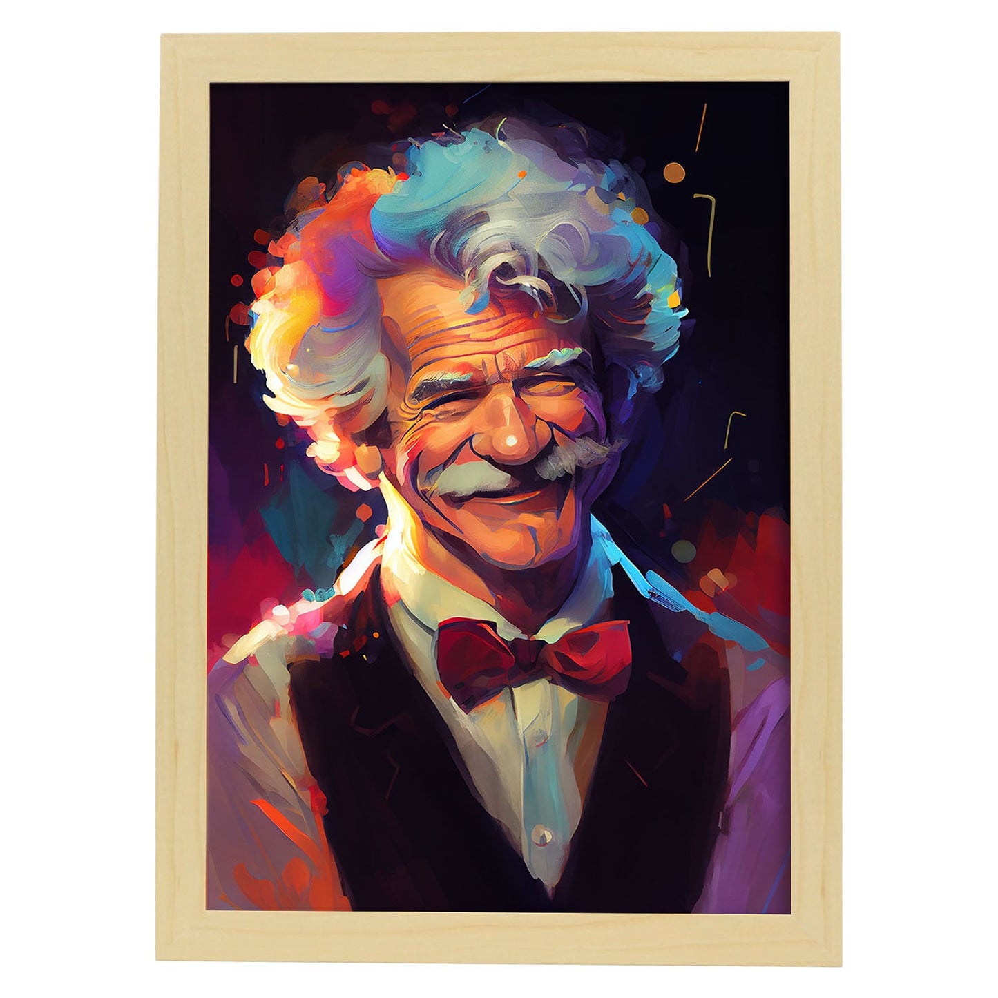 Nacnic Mark Twain sonriente de figura dinámica de estilo Pixar. Estampados de arte de pared estético para el diseño de dormitorio o sala de estar.-Artwork-Nacnic-A4-Marco Madera clara-Nacnic Estudio SL