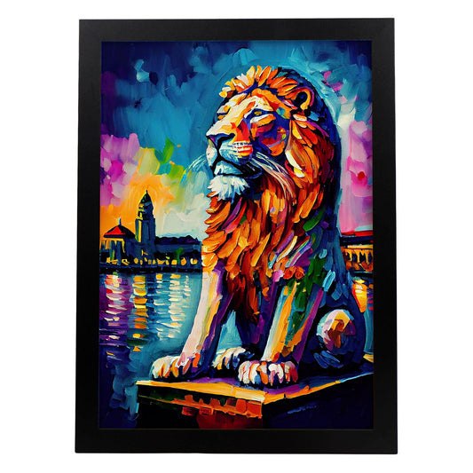 Nacnic Merlion Singapur Singapur Singapur Pintura al óleo Strok. Estampados de arte de pared estético para el diseño de dormitorio o sala de estar.-Artwork-Nacnic-A4-Sin marco-Nacnic Estudio SL