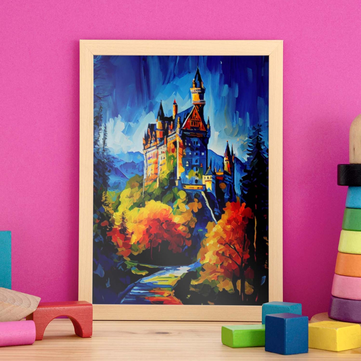Nacnic Neuschwanstein Castle Bavaria Alemania Pintura al óleo b. Estampados de arte de pared estético para el diseño de dormitorio o sala de estar.-Artwork-Nacnic-Nacnic Estudio SL