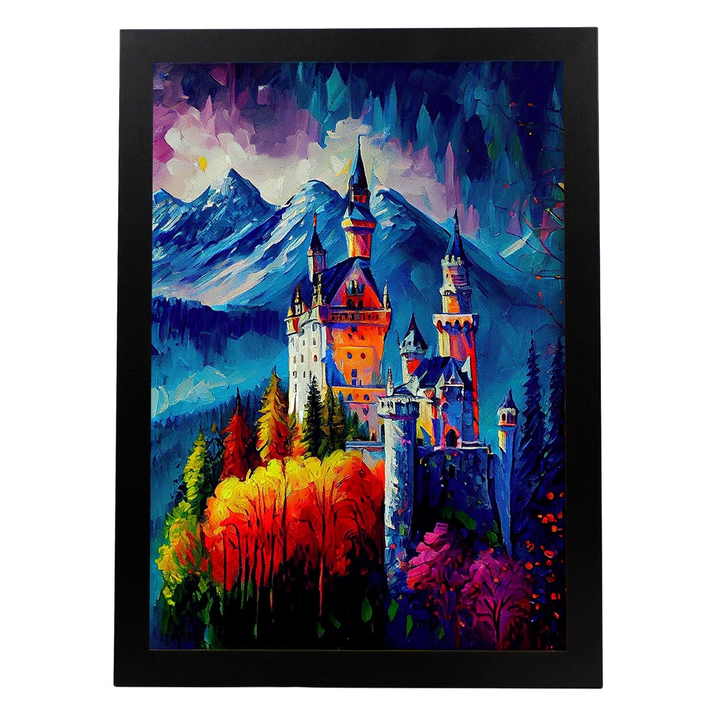 Nacnic Neuschwanstein Castle Bavaria Alemania Pintura al óleo b. Estampados de arte de pared estético para el diseño de dormitorio o sala de estar.-Artwork-Nacnic-A4-Sin marco-Nacnic Estudio SL