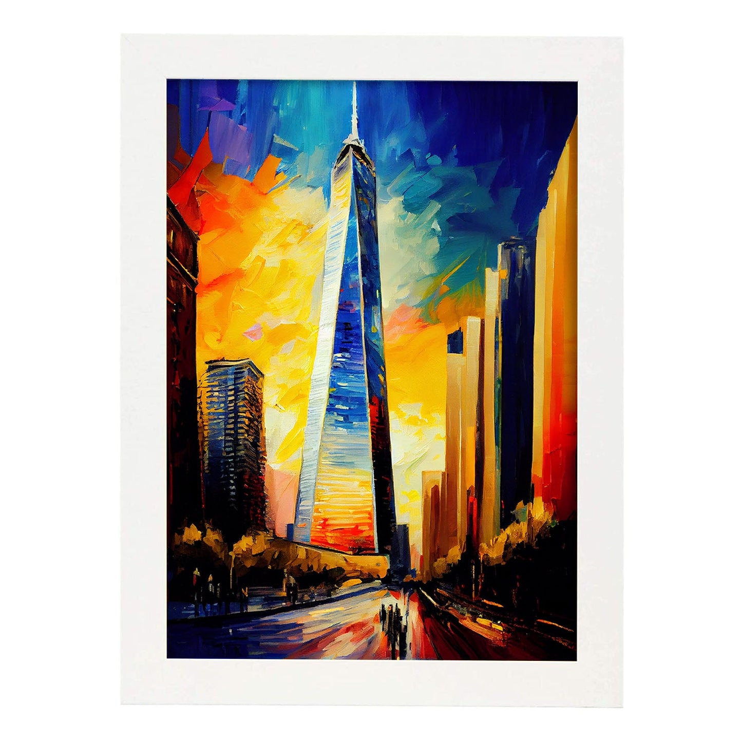 Nacnic One World Trade Center NYC New York USA Pintura al óleo. Estampados de arte de pared estético para el diseño de dormitorio o sala de estar.-Artwork-Nacnic-A4-Marco Blanco-Nacnic Estudio SL