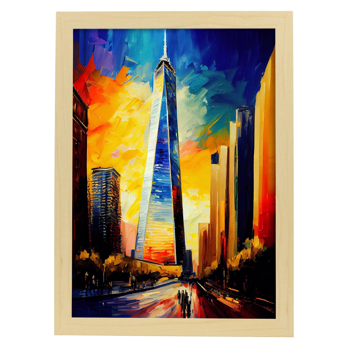 Nacnic One World Trade Center NYC New York USA Pintura al óleo. Estampados de arte de pared estético para el diseño de dormitorio o sala de estar.-Artwork-Nacnic-A4-Marco Madera clara-Nacnic Estudio SL