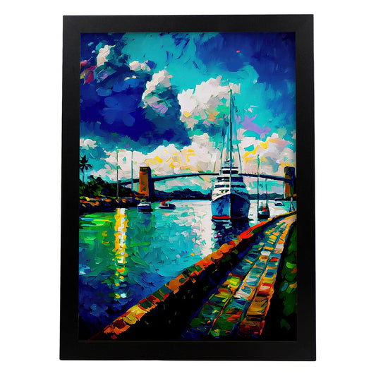 Nacnic Panamá Canal Panamá Ciudad Panamá pincel pincel petrolero s. Estampados de arte de pared estético para el diseño de dormitorio o sala de estar.-Artwork-Nacnic-A4-Sin marco-Nacnic Estudio SL
