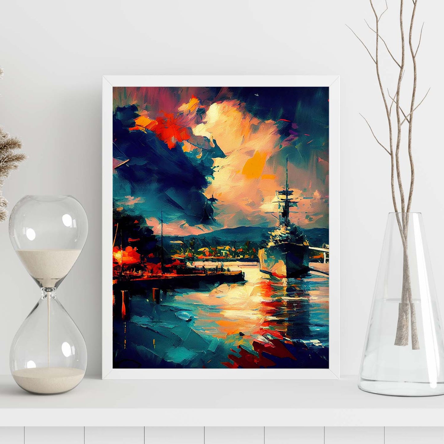 Nacnic Pearl Harbor Honolulu Oahu Hawaii USA Pintura al óleo b. Estampados de arte de pared estético para el diseño de dormitorio o sala de estar.-Artwork-Nacnic-Nacnic Estudio SL