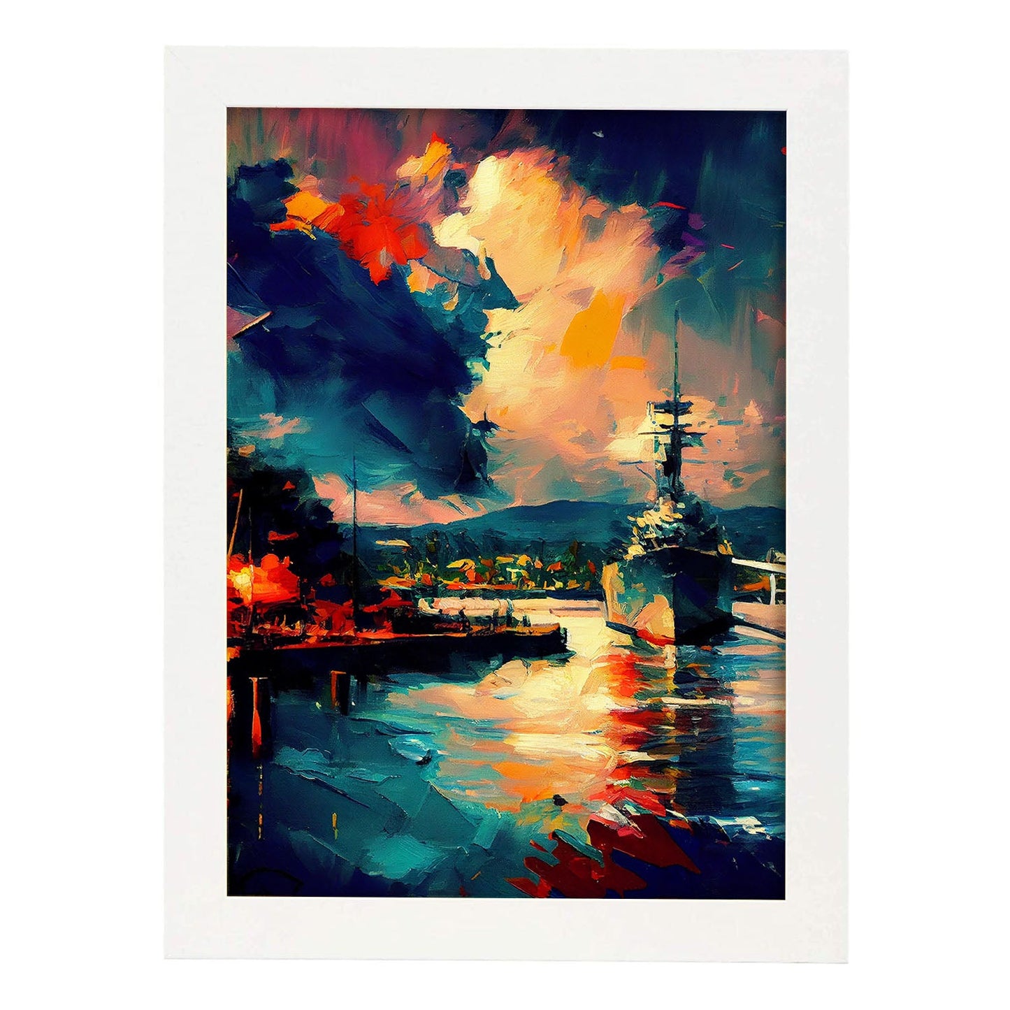 Nacnic Pearl Harbor Honolulu Oahu Hawaii USA Pintura al óleo b. Estampados de arte de pared estético para el diseño de dormitorio o sala de estar.-Artwork-Nacnic-A4-Marco Blanco-Nacnic Estudio SL
