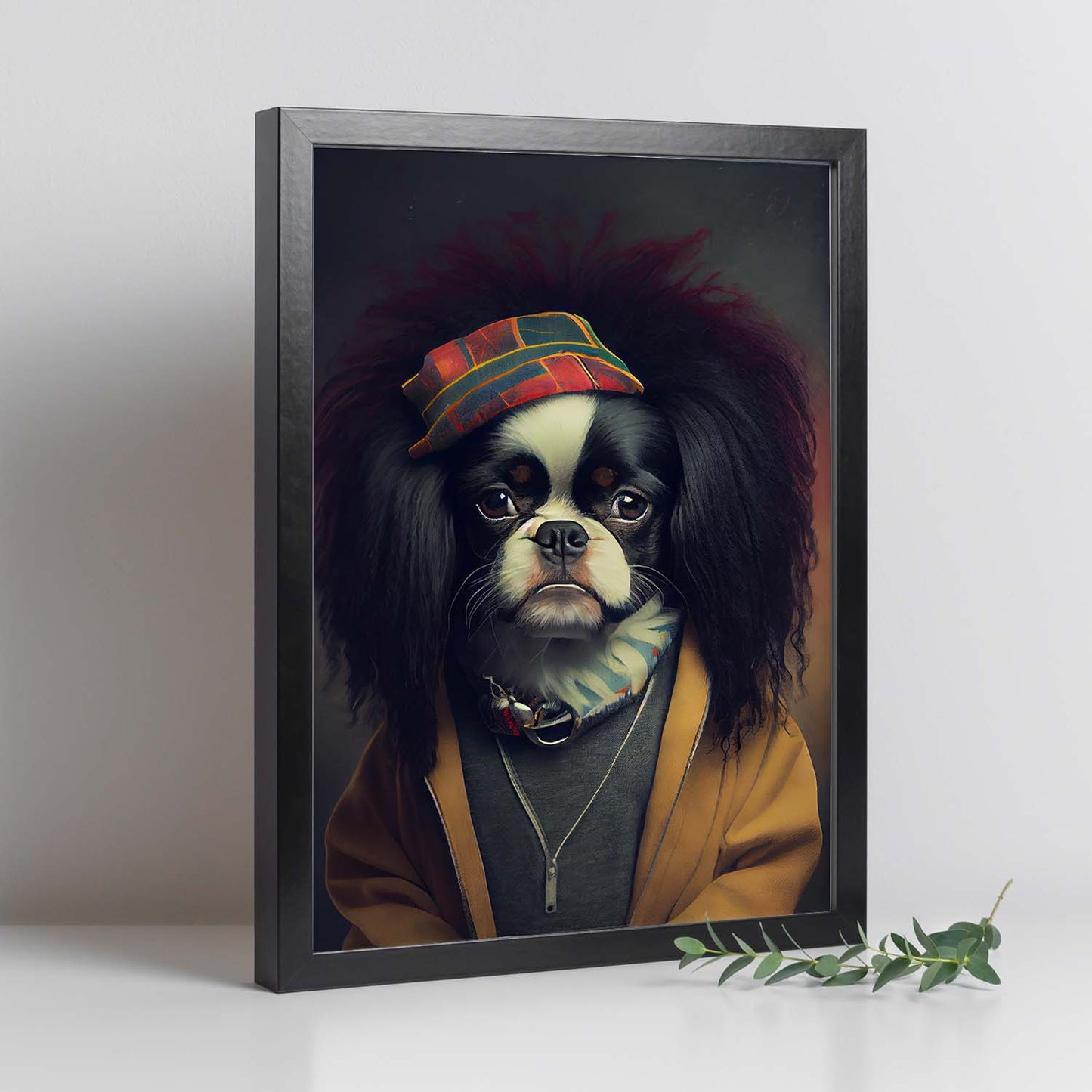 Nacnic, una barbilla japonesa tipo perro vestida con tela humana. Estampados de arte de pared estético para el diseño de dormitorio o sala de estar.-Artwork-Nacnic-Nacnic Estudio SL