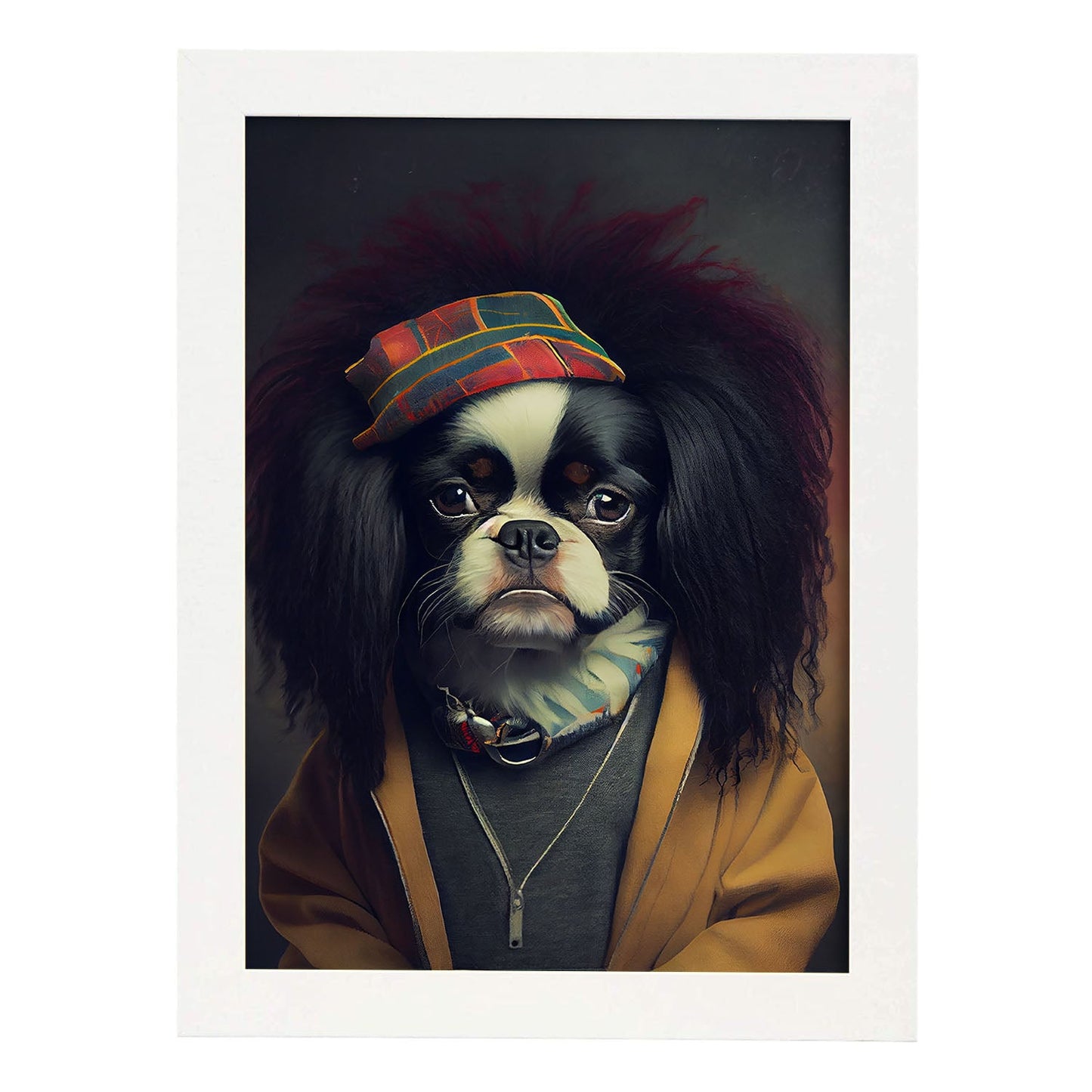 Nacnic, una barbilla japonesa tipo perro vestida con tela humana. Estampados de arte de pared estético para el diseño de dormitorio o sala de estar.-Artwork-Nacnic-A4-Marco Blanco-Nacnic Estudio SL