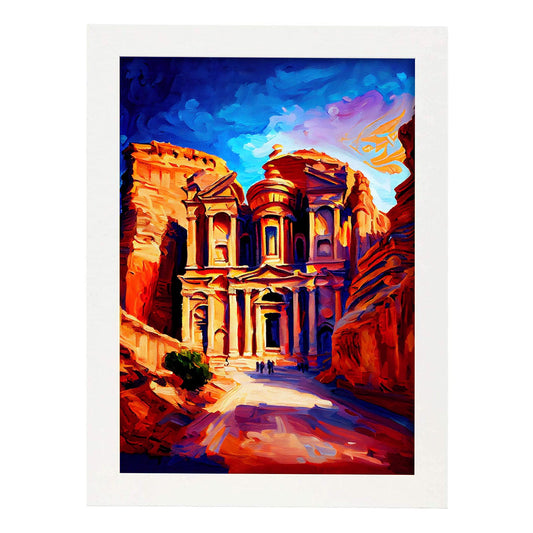 Nacnic Petra Wadi Musa Jordan Pintura al óleo Strokes co. Estampados de arte de pared estético para el diseño de dormitorio o sala de estar.-Artwork-Nacnic-A4-Marco Blanco-Nacnic Estudio SL