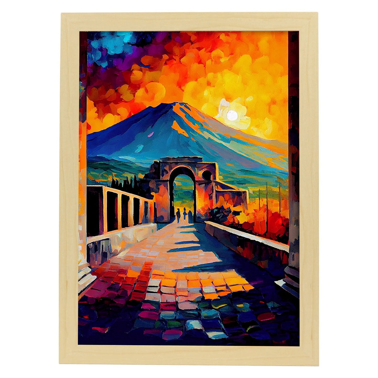Nacnic Pompeii Naples Italia Pintura al óleo Pincel Strokes Colo. Estampados de arte de pared estético para el diseño de dormitorio o sala de estar.-Artwork-Nacnic-A4-Marco Madera clara-Nacnic Estudio SL