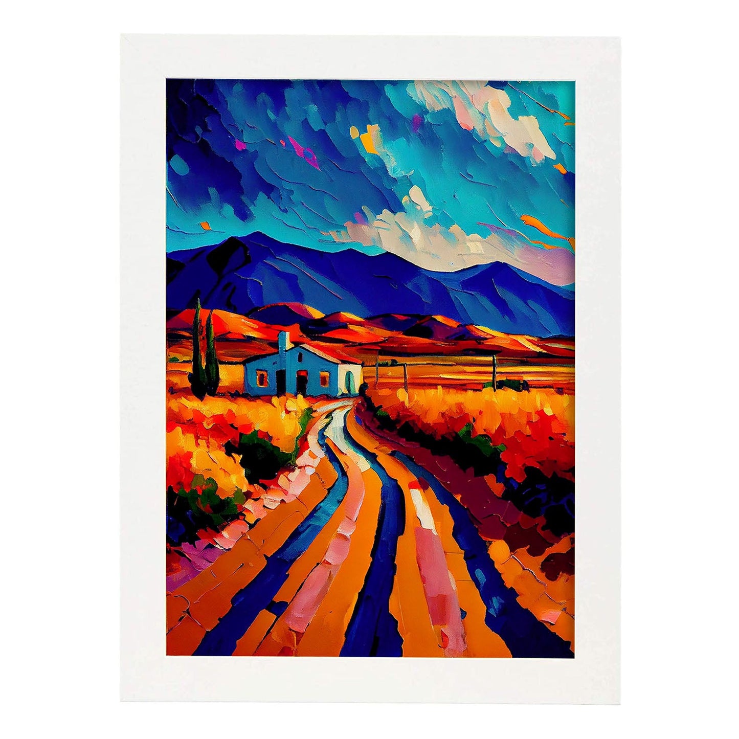 Nacnic Ruta 40 Argentina Pintura al óleo Pincel Strokes Colorfu. Estampados de arte de pared estético para el diseño de dormitorio o sala de estar.-Artwork-Nacnic-A4-Marco Blanco-Nacnic Estudio SL