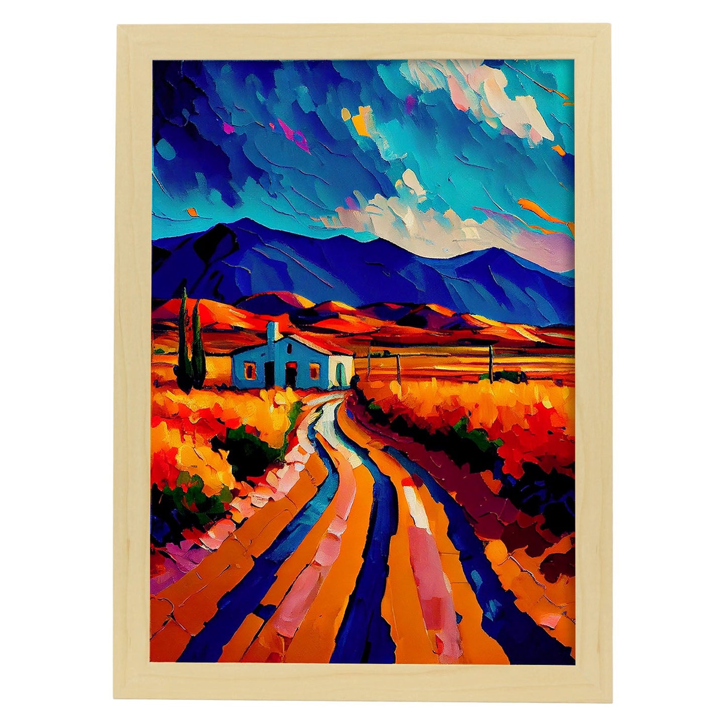 Nacnic Ruta 40 Argentina Pintura al óleo Pincel Strokes Colorfu. Estampados de arte de pared estético para el diseño de dormitorio o sala de estar.-Artwork-Nacnic-A4-Marco Madera clara-Nacnic Estudio SL