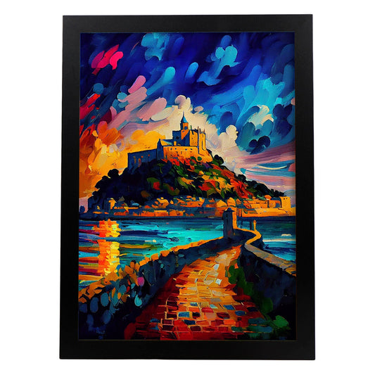 Nacnic Saint Michaels Mount Normandía Francia Pintura al óleo Br. Estampados de arte de pared estético para el diseño de dormitorio o sala de estar.-Artwork-Nacnic-A4-Sin marco-Nacnic Estudio SL