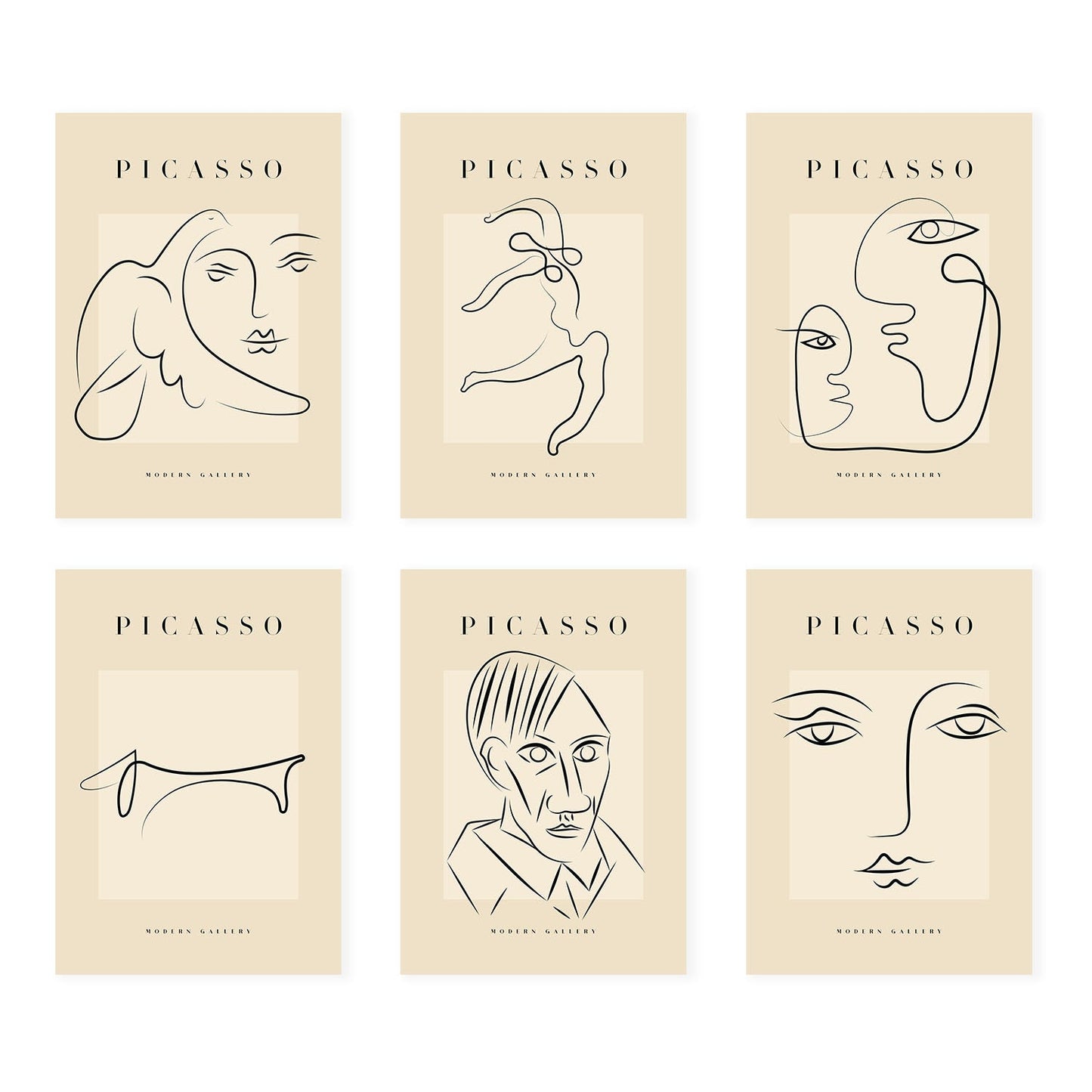 Nacnic Set de 6 Láminas Decorativas Picasso, Colección Miradas, Estilo Galería de Arte Moderno