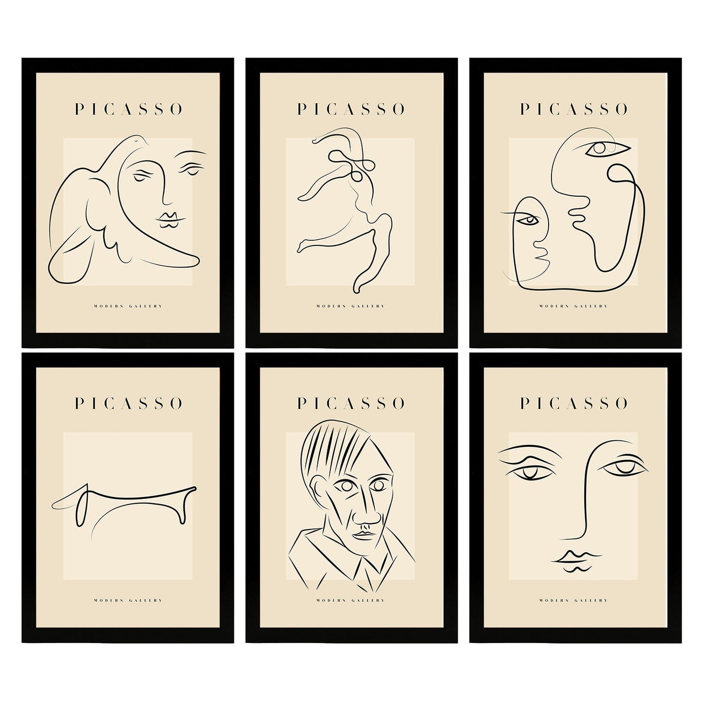 Nacnic Set de 6 Láminas Decorativas Picasso, Colección Miradas, Estilo Galería de Arte Moderno