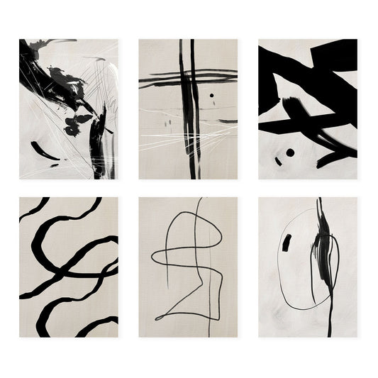 Nacnic Set de 6 Ilustraciones Artísticas del Pintor Franz Kline en Láminas para Decoración de Interiores.