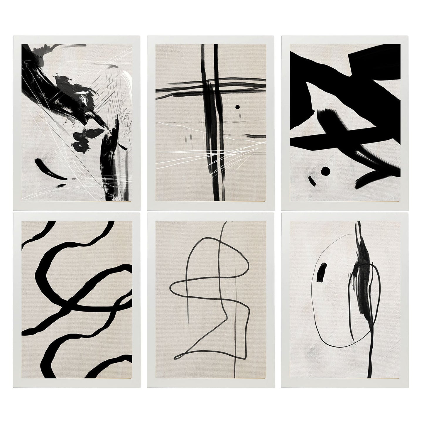 Nacnic Set de 6 Ilustraciones Artísticas del Pintor Franz Kline en Láminas para Decoración de Interiores.