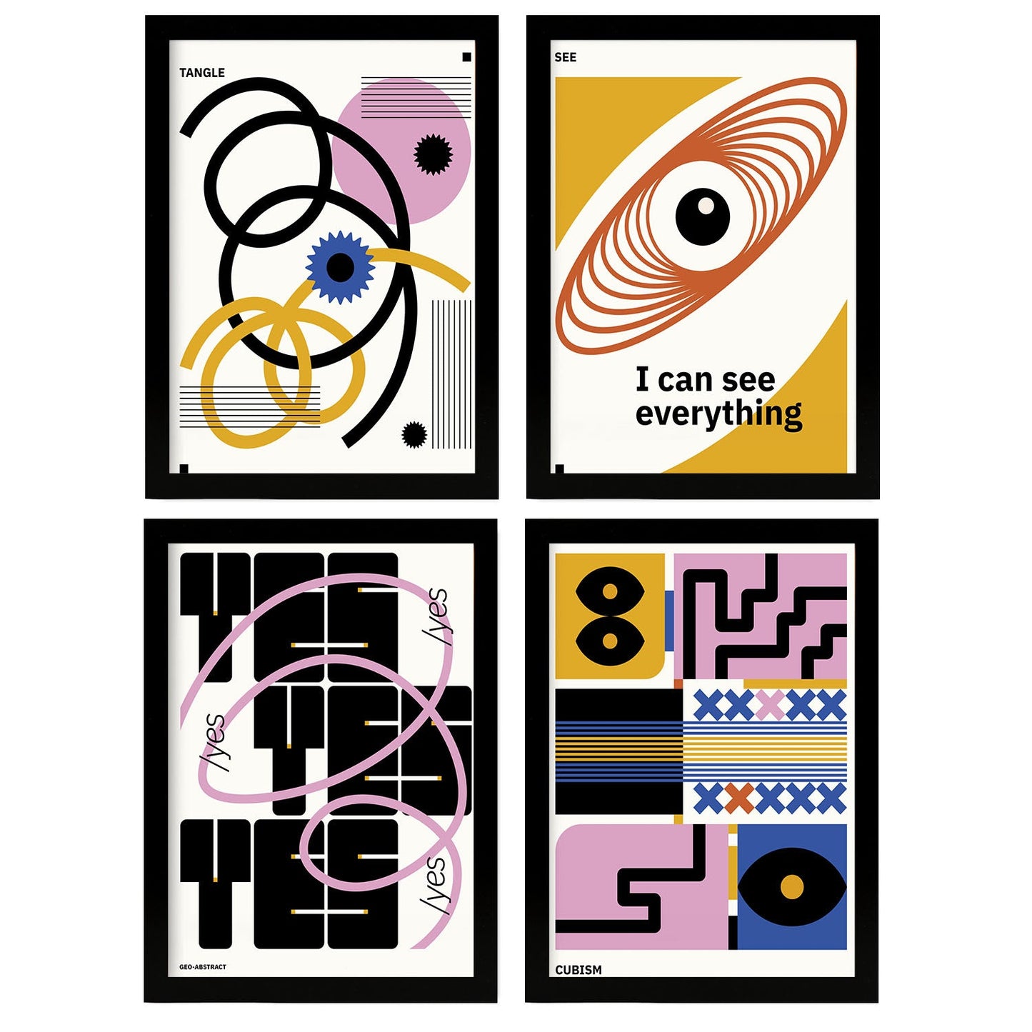 Nacnic Set of 4 Abstract Cubism Acceptance.-Artwork-Nacnic-Nacnic Estudio SL