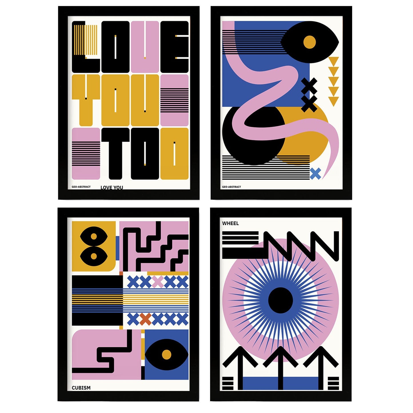 Nacnic Set of 4 Abstract Cubism Love.-Artwork-Nacnic-Nacnic Estudio SL