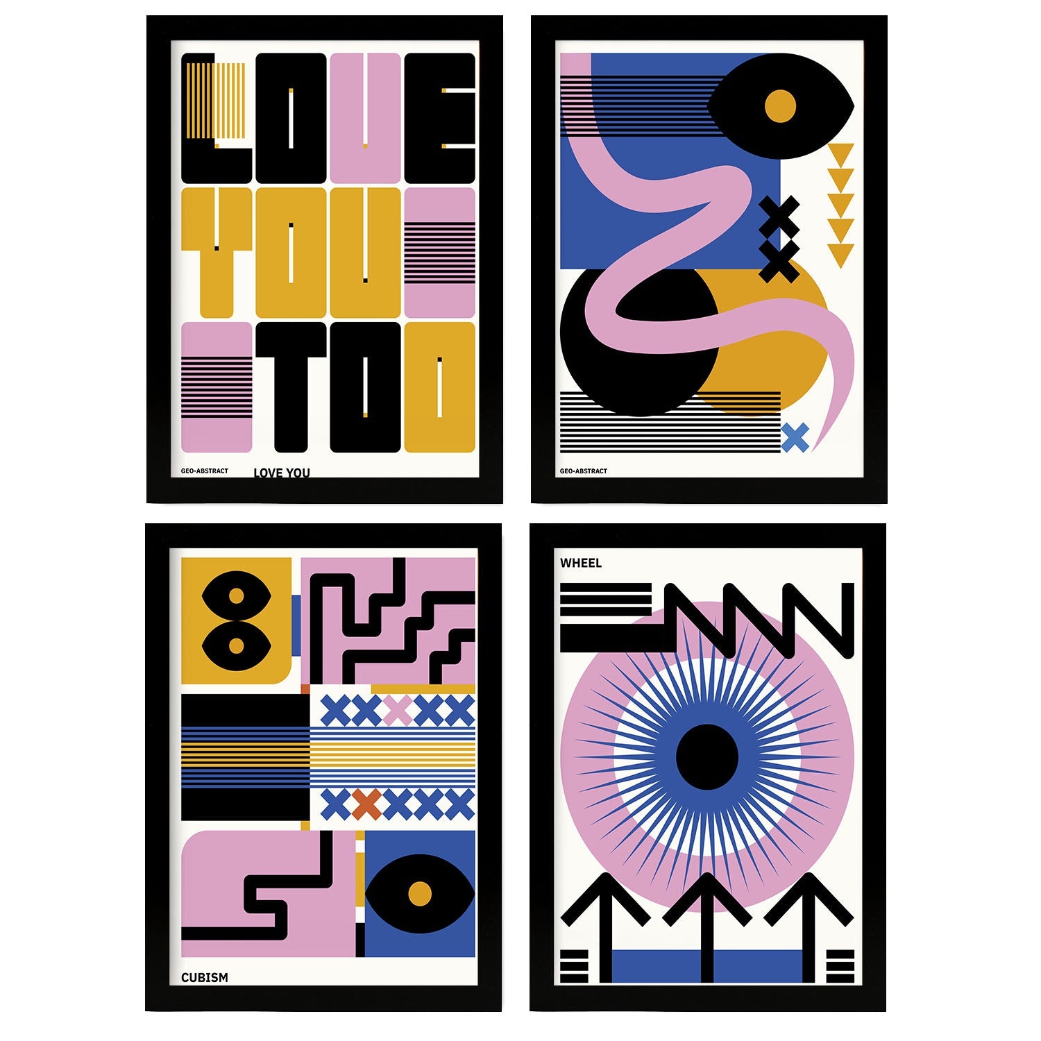 Nacnic Set of 4 Abstract Cubism Love.-Artwork-Nacnic-Nacnic Estudio SL