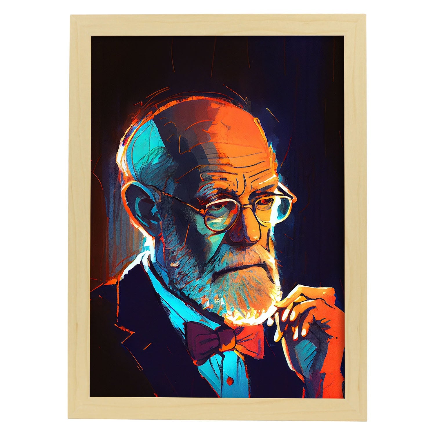 Nacnic Sigmund Freud preguntándose sobre el feminismo Pixar Style d. Estampados de arte de pared estético para el diseño de dormitorio o sala de estar.-Artwork-Nacnic-A4-Marco Madera clara-Nacnic Estudio SL