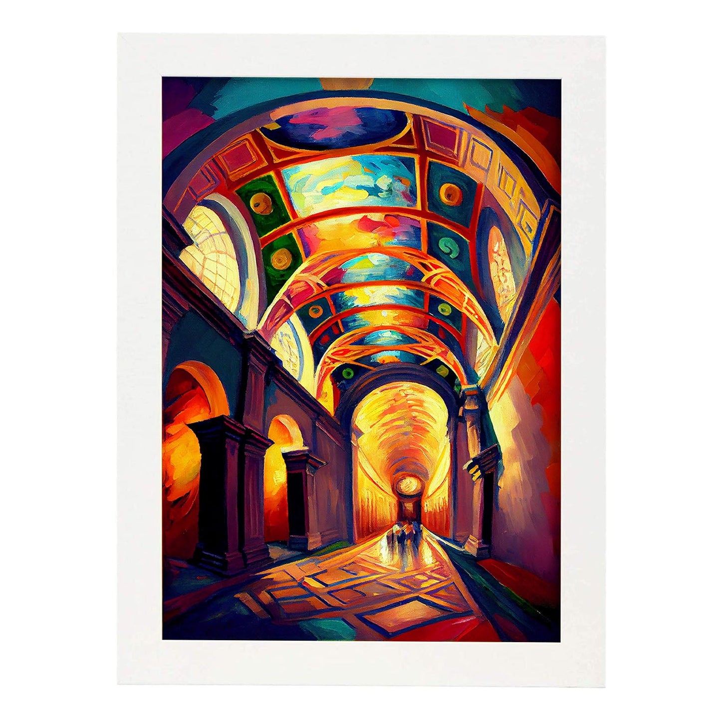 Nacnic Sistine Chapel Ciudad del Vaticano Italia Cepillo de pintura al óleo. Estampados de arte de pared estético para el diseño de dormitorio o sala de estar.-Artwork-Nacnic-A4-Marco Blanco-Nacnic Estudio SL