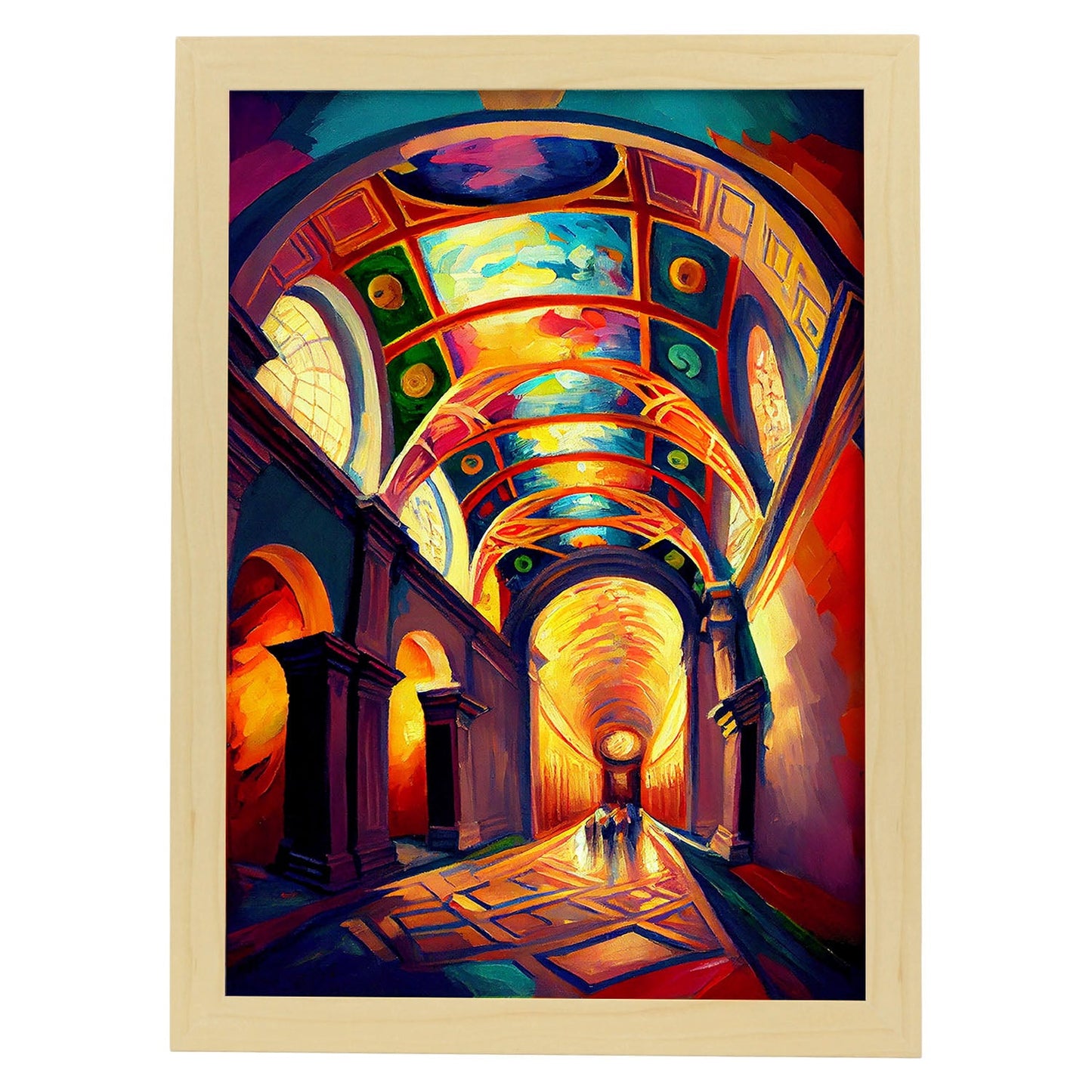 Nacnic Sistine Chapel Ciudad del Vaticano Italia Cepillo de pintura al óleo. Estampados de arte de pared estético para el diseño de dormitorio o sala de estar.-Artwork-Nacnic-A4-Marco Madera clara-Nacnic Estudio SL
