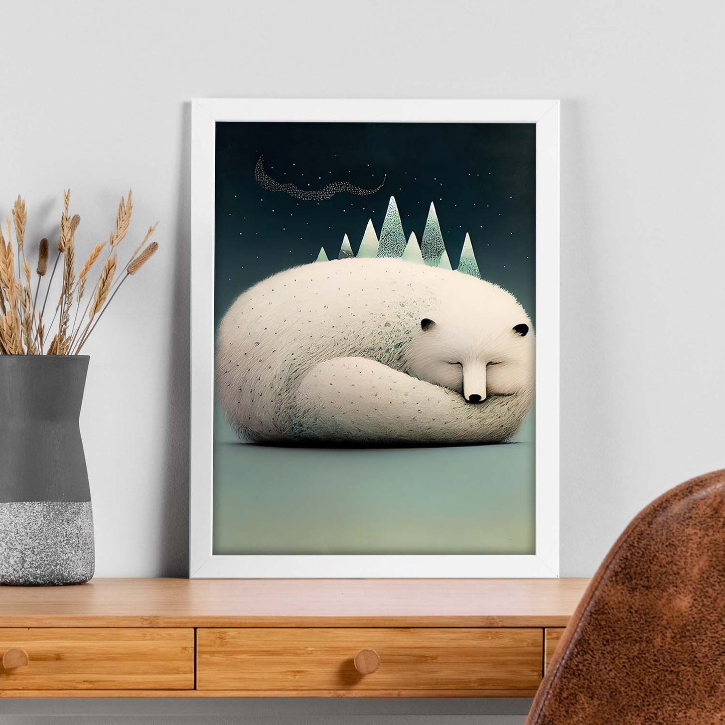 Nacnic Sleeping Fluffy Arctic Fox Precisionism. Estampados de arte de pared estético para el diseño de dormitorio o sala de estar.-Artwork-Nacnic-Nacnic Estudio SL