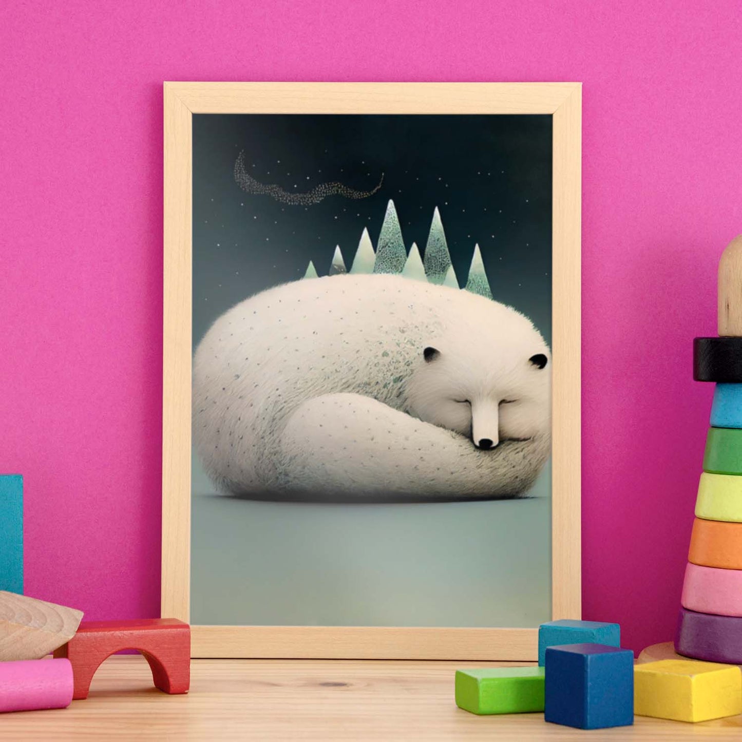 Nacnic Sleeping Fluffy Arctic Fox Precisionism. Estampados de arte de pared estético para el diseño de dormitorio o sala de estar.-Artwork-Nacnic-Nacnic Estudio SL