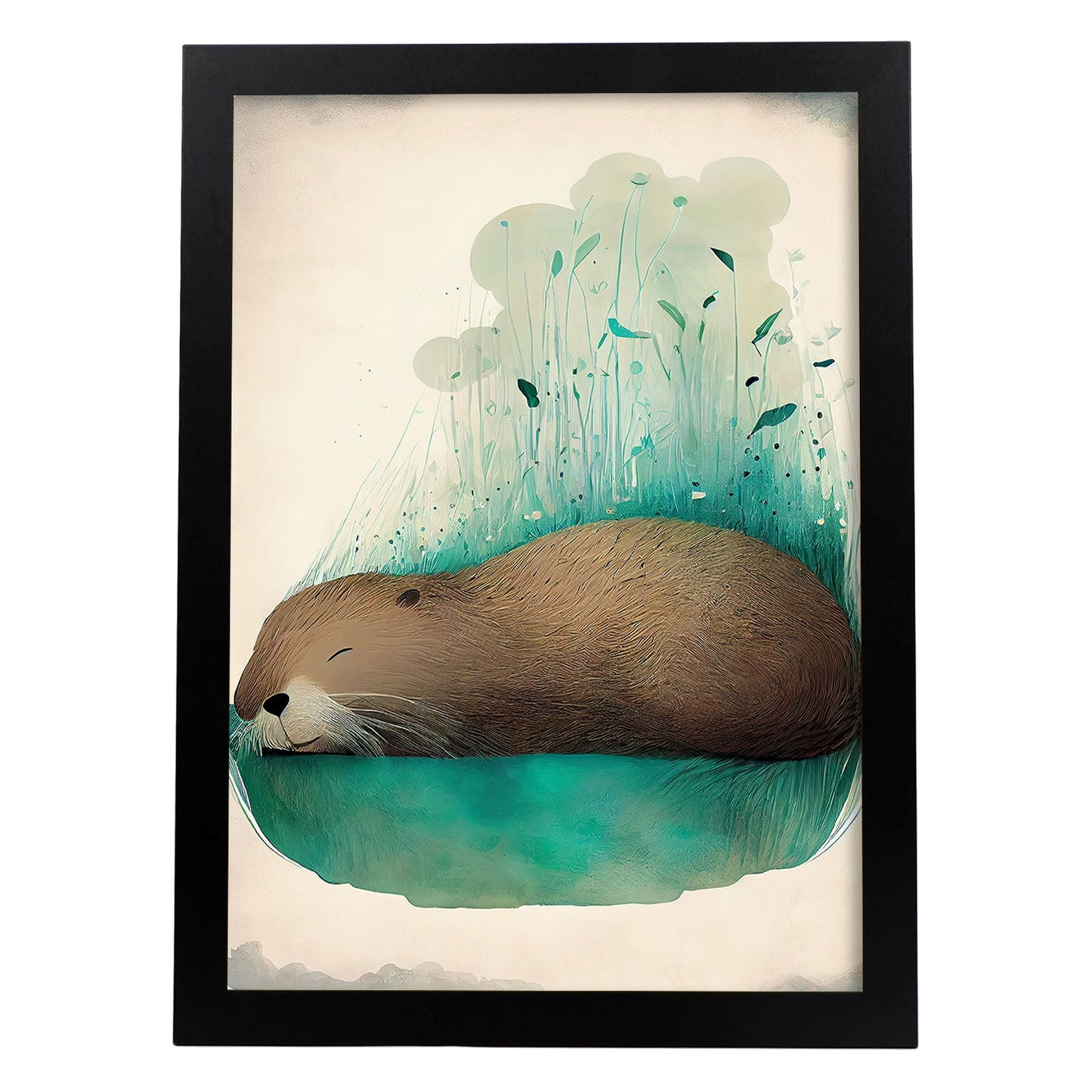 Nacnic Sleeping Fluffy Otter Precisionism Style. Estampados de arte de pared estético para el diseño de dormitorio o sala de estar.-Artwork-Nacnic-Nacnic Estudio SL
