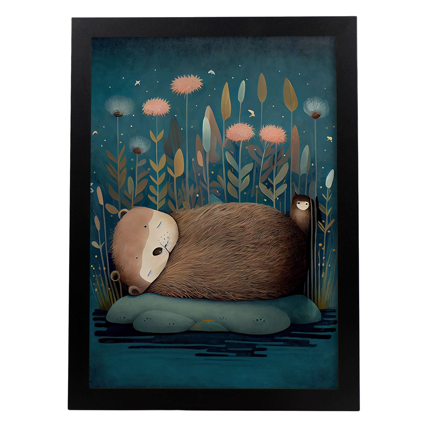 Nacnic Sleeping Fluffy Otter Precisionism Style. Estampados de arte de pared estético para el diseño de dormitorio o sala de estar.-Artwork-Nacnic-A4-Sin marco-Nacnic Estudio SL