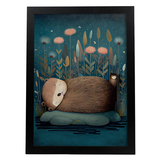 Nacnic Sleeping Fluffy Otter Precisionism Style. Estampados de arte de pared estético para el diseño de dormitorio o sala de estar.-Artwork-Nacnic-A4-Sin marco-Nacnic Estudio SL