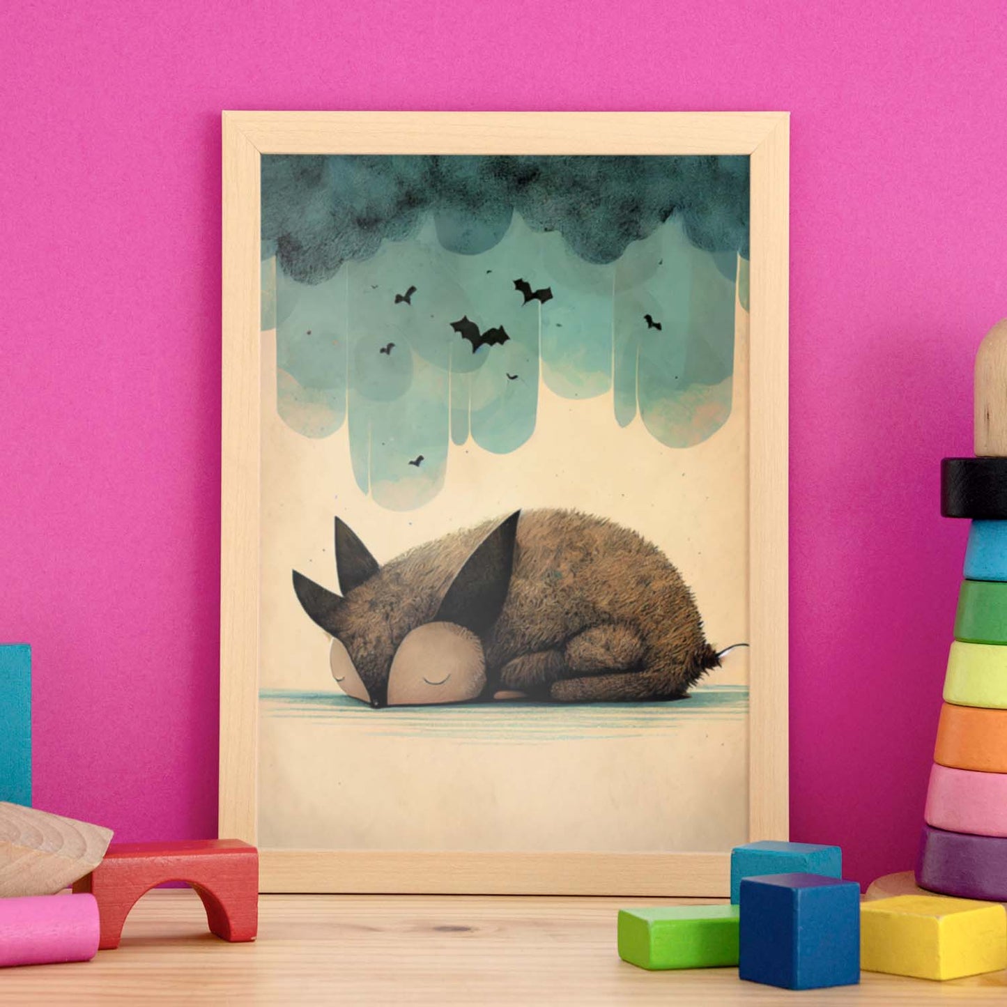 Nacnic Sleeping Sleeping Fluffy Bat Precisionism Style. Estampados de arte de pared estético para el diseño de dormitorio o sala de estar.-Artwork-Nacnic-Nacnic Estudio SL