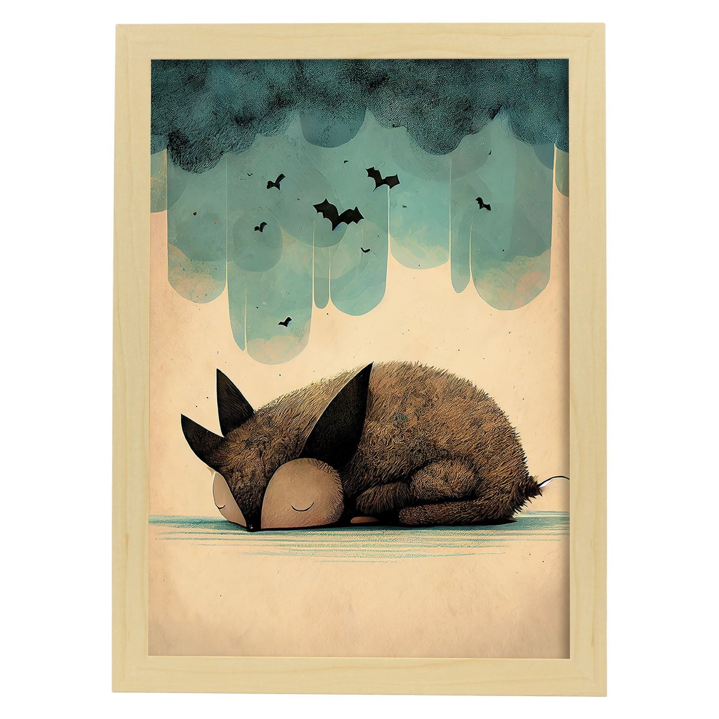 Nacnic Sleeping Sleeping Fluffy Bat Precisionism Style. Estampados de arte de pared estético para el diseño de dormitorio o sala de estar.-Artwork-Nacnic-A4-Marco Madera clara-Nacnic Estudio SL