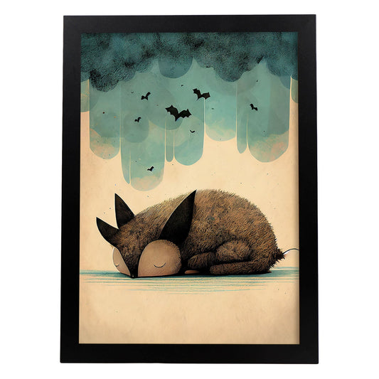 Nacnic Sleeping Sleeping Fluffy Bat Precisionism Style. Estampados de arte de pared estético para el diseño de dormitorio o sala de estar.-Artwork-Nacnic-A4-Sin marco-Nacnic Estudio SL