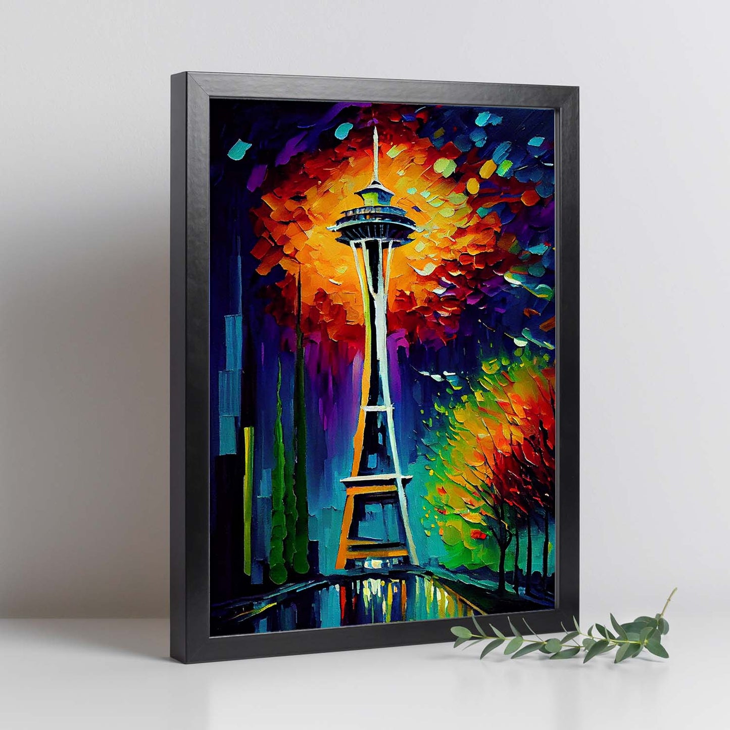 Nacnic Space Needle Seattle Washington USA Pintura al óleo Bru. Estampados de arte de pared estético para el diseño de dormitorio o sala de estar.-Artwork-Nacnic-Nacnic Estudio SL