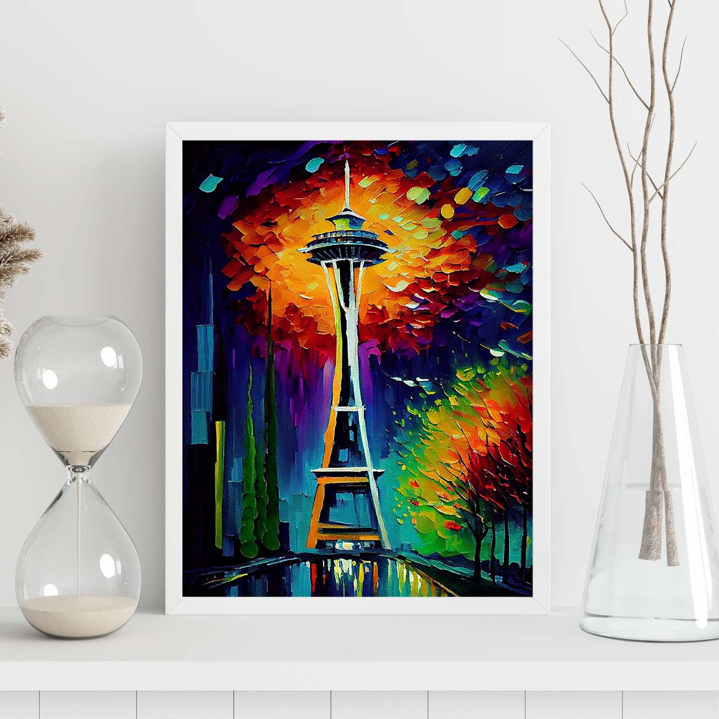 Nacnic Space Needle Seattle Washington USA Pintura al óleo Bru. Estampados de arte de pared estético para el diseño de dormitorio o sala de estar.-Artwork-Nacnic-Nacnic Estudio SL