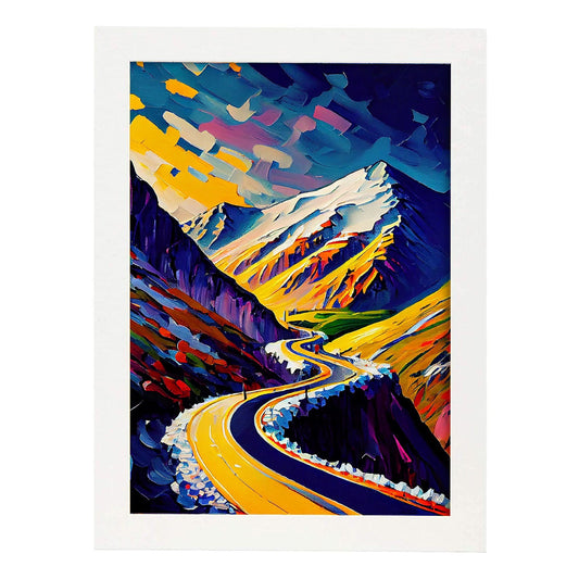 Nacnic Stelvio Pass Italia Pintura al óleo Pincelado Colorf. Estampados de arte de pared estético para el diseño de dormitorio o sala de estar.-Artwork-Nacnic-A4-Marco Blanco-Nacnic Estudio SL
