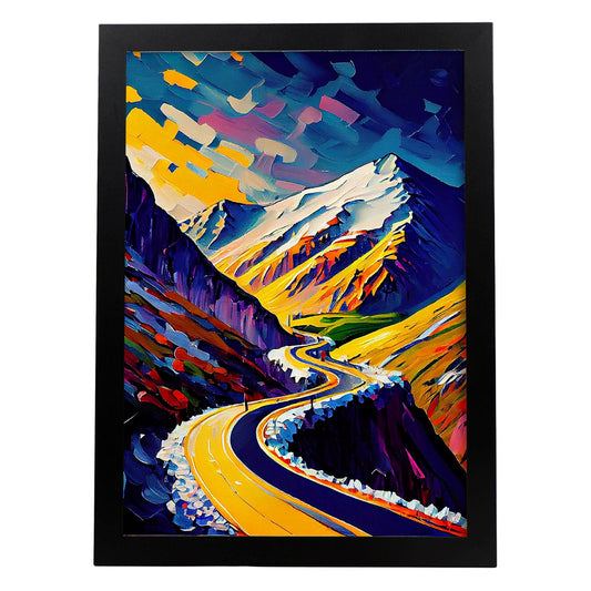 Nacnic Stelvio Pass Italia Pintura al óleo Pincelado Colorf. Estampados de arte de pared estético para el diseño de dormitorio o sala de estar.-Artwork-Nacnic-A4-Sin marco-Nacnic Estudio SL