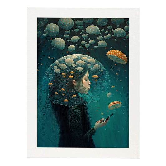 Nacnic submarino supranaturalista Cinemático Caprichado LIF 1. estampados de arte estético de pared para el diseño de dormitorio o sala de estar.-Artwork-Nacnic-A4-Marco Blanco-Nacnic Estudio SL