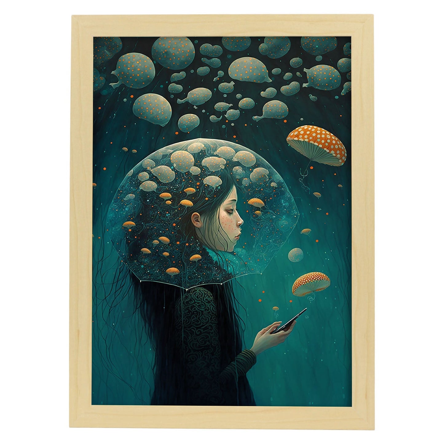Nacnic submarino supranaturalista Cinemático Caprichado LIF 1. estampados de arte estético de pared para el diseño de dormitorio o sala de estar.-Artwork-Nacnic-A4-Marco Madera clara-Nacnic Estudio SL