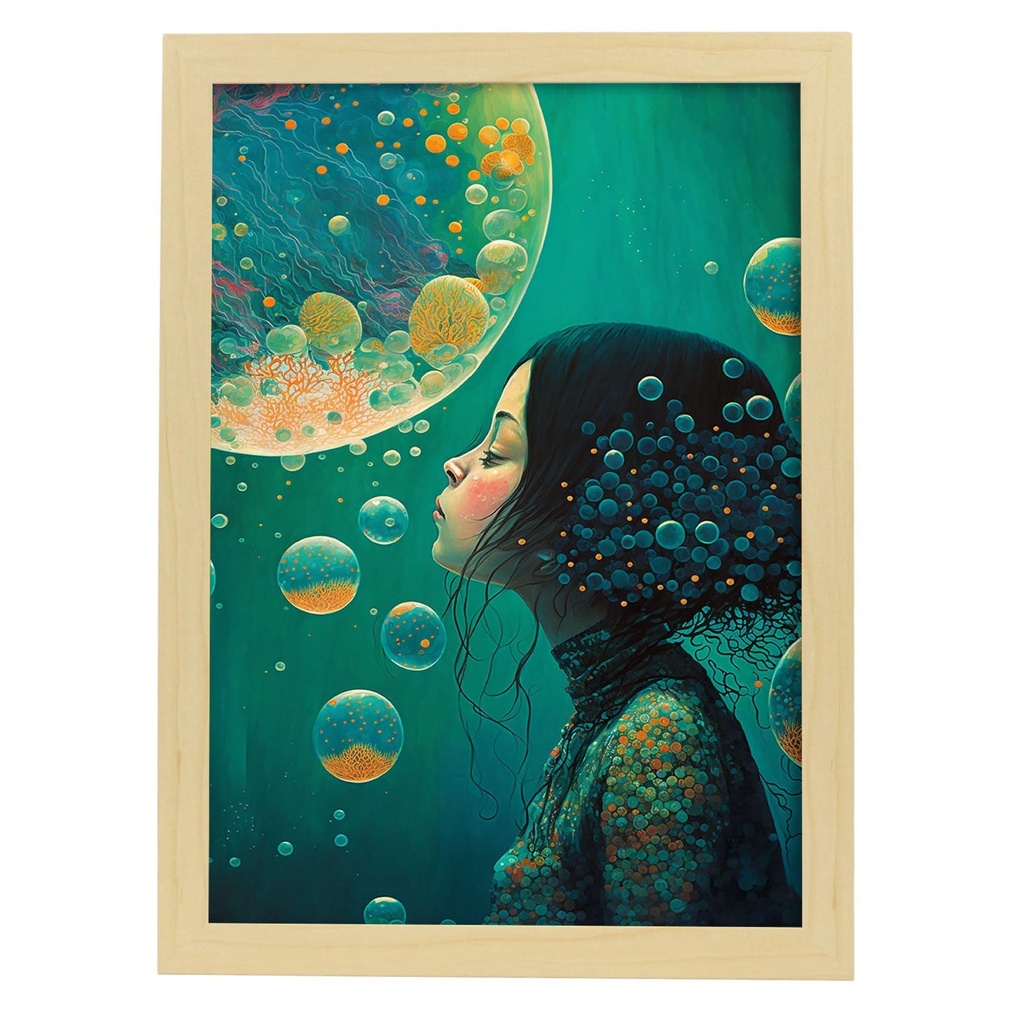 Nacnic submarino supranaturalista Cinemático Caprichado LIF 2. estampados de arte estético de pared para el diseño de dormitorio o sala de estar.-Artwork-Nacnic-A4-Marco Madera clara-Nacnic Estudio SL
