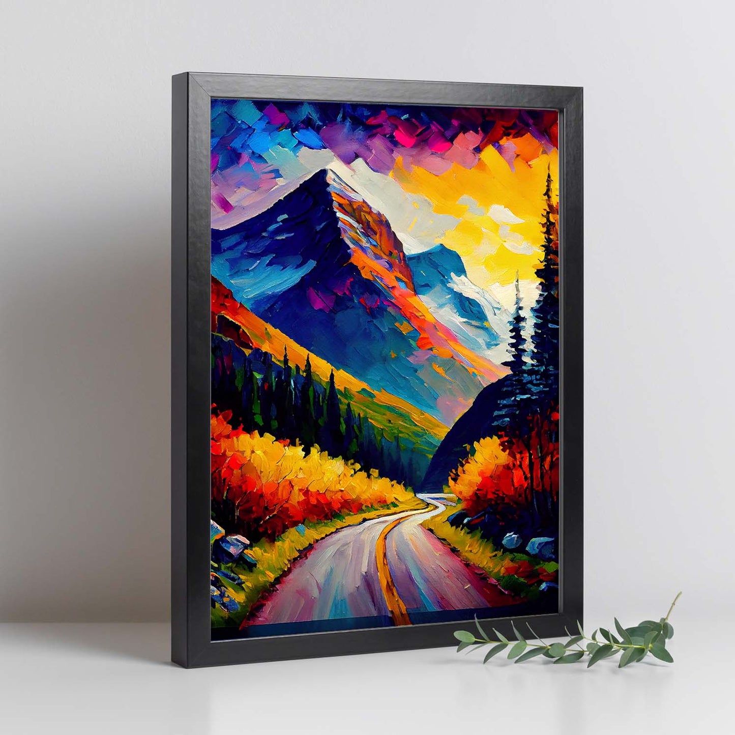Nacnic Sun Road Montana USA Pintura al óleo 2. estampados de arte de pared estético para el diseño de dormitorio o sala de estar.-Artwork-Nacnic-Nacnic Estudio SL