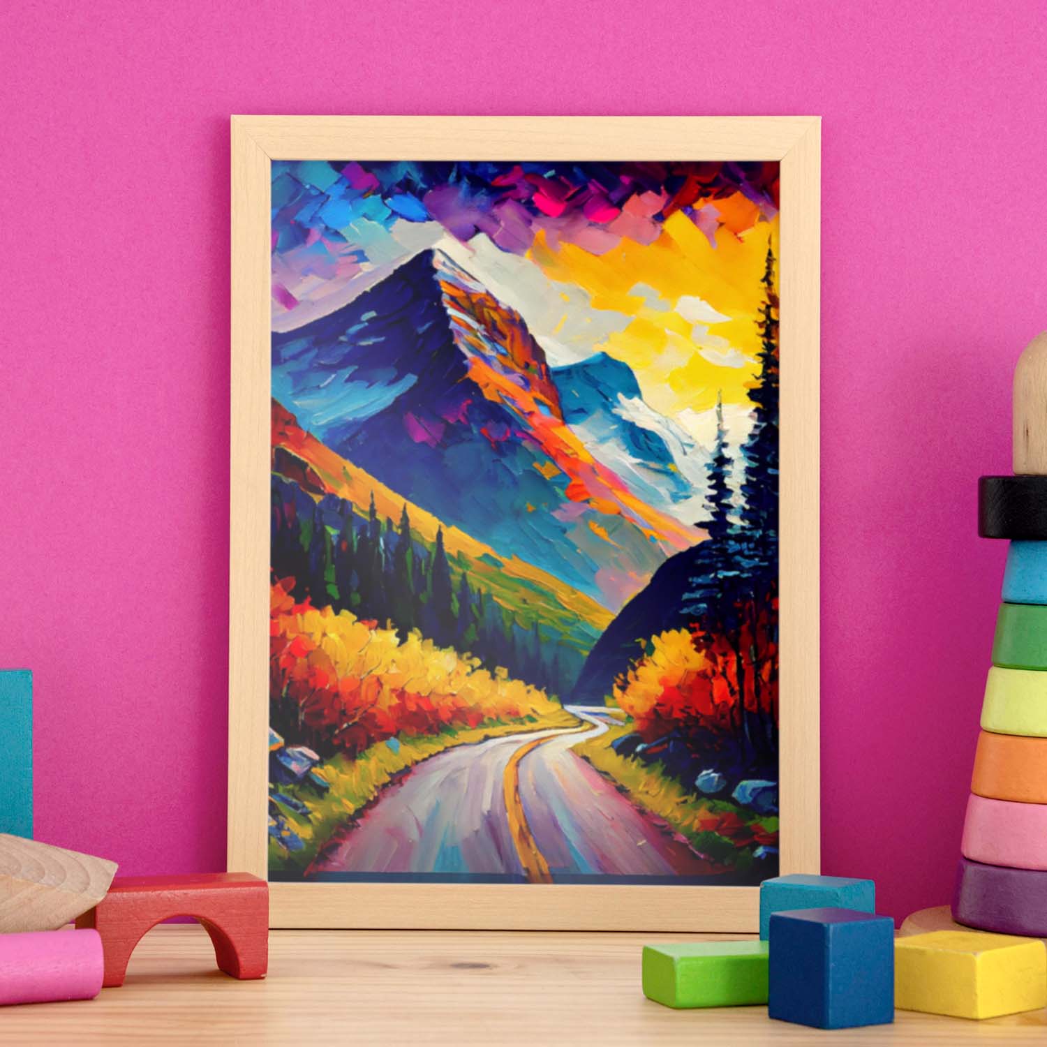 Nacnic Sun Road Montana USA Pintura al óleo 2. estampados de arte de pared estético para el diseño de dormitorio o sala de estar.-Artwork-Nacnic-Nacnic Estudio SL