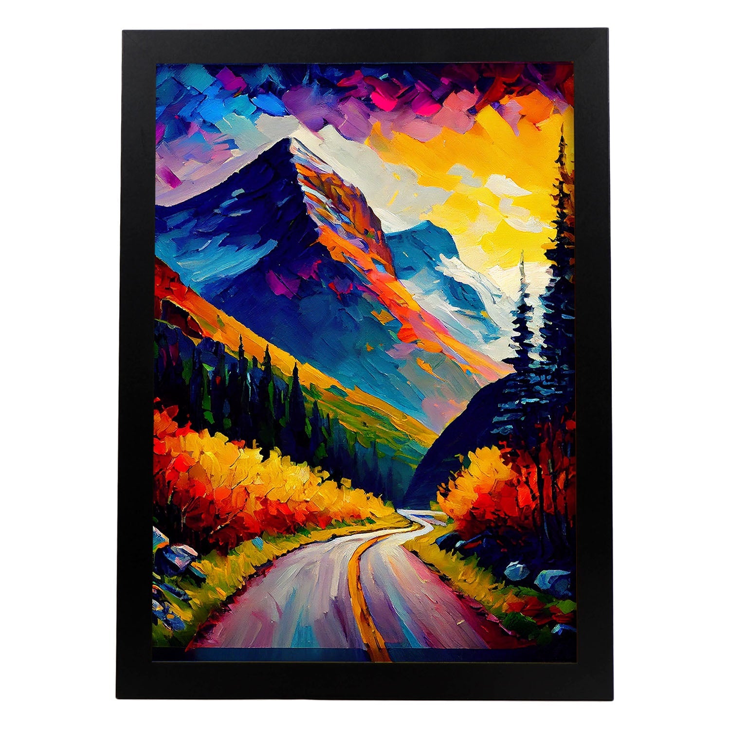 Nacnic Sun Road Montana USA Pintura al óleo 2. estampados de arte de pared estético para el diseño de dormitorio o sala de estar.-Artwork-Nacnic-A4-Sin marco-Nacnic Estudio SL