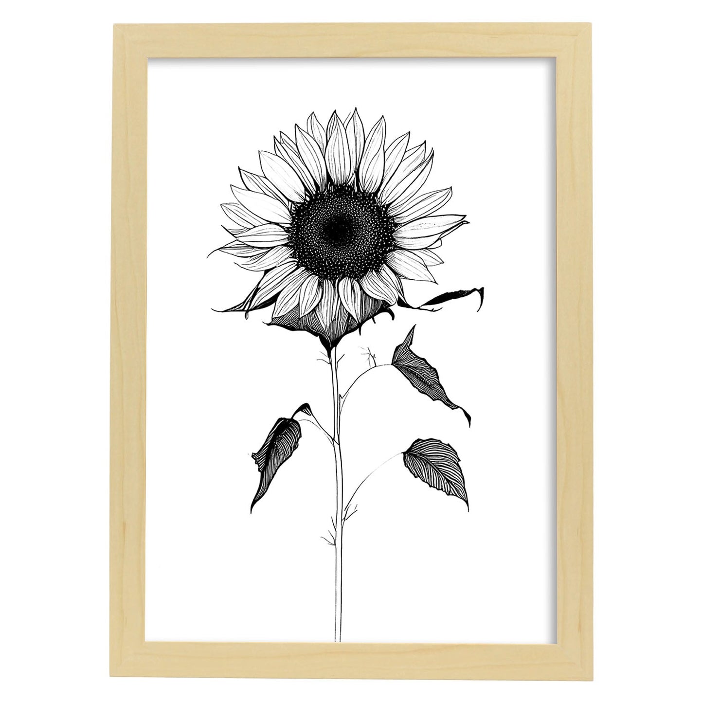Lámina Nacnic de Girasol en Arte Lineal Minimalista