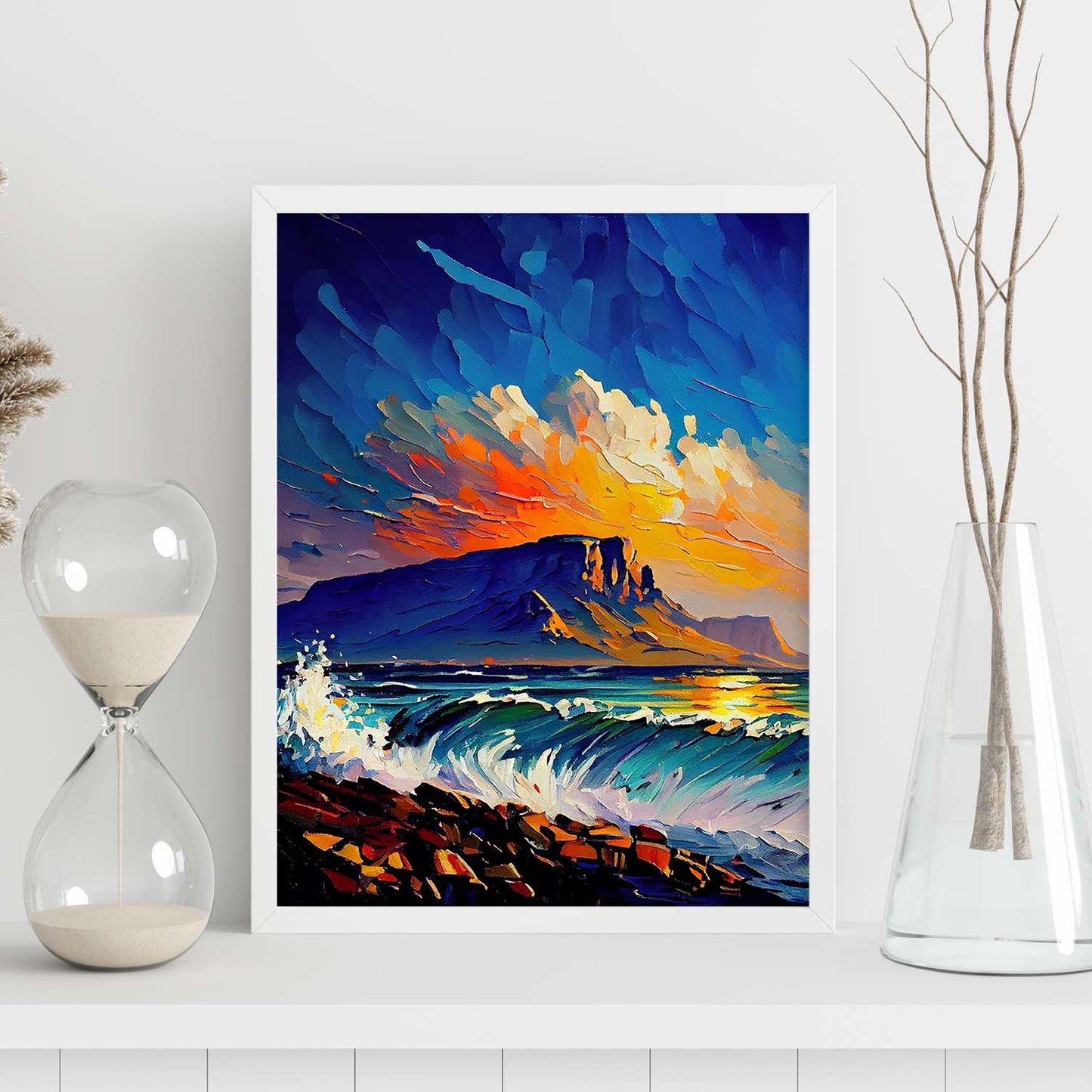Nacnic Table Mountain Ciudad del Cabo Sudáfrica Pintura al óleo b. Estampados de arte de pared estético para el diseño de dormitorio o sala de estar.-Artwork-Nacnic-Nacnic Estudio SL