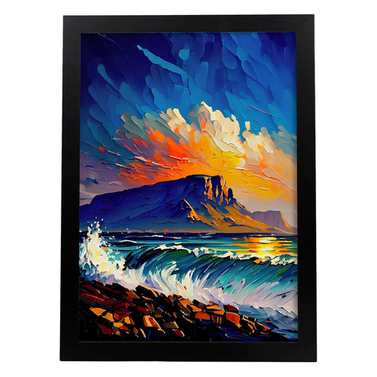 Nacnic Table Mountain Ciudad del Cabo Sudáfrica Pintura al óleo b. Estampados de arte de pared estético para el diseño de dormitorio o sala de estar.-Artwork-Nacnic-A4-Sin marco-Nacnic Estudio SL
