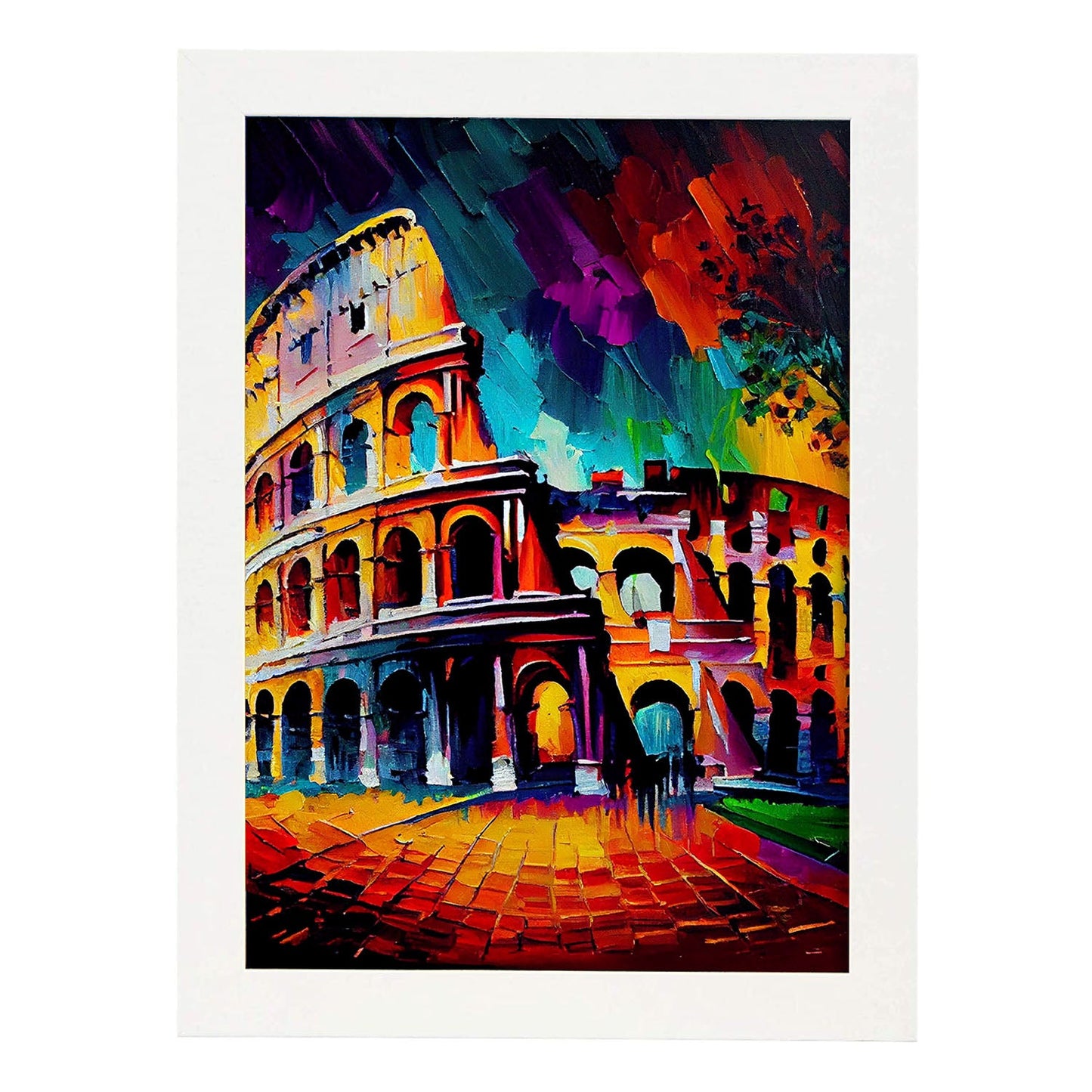 Nacnic The Colosseum Roma Italia Cepillo de pintura al óleo. Estampados de arte de pared estético para el diseño de dormitorio o sala de estar.-Artwork-Nacnic-A4-Marco Blanco-Nacnic Estudio SL